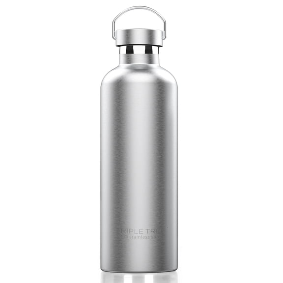 Vacuum Insulated Stainless Steel Water Bottle with Wide Mouth Lid, 24H Hot Cold Retention, Leakproof Sweatproof Design for Gym Office Hiking, Silver