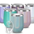 thumbnail image 1 of Vacuum Insulated Stemless Wine Glass - THILY Stainless Steel 12 oz Wine Tumbler with Spill Proof Lid, Straw, Cute Cup, Keep Cold & Hot for Coffee, Cocktails, Drinks, Glitter Light-blue, 1 of 5