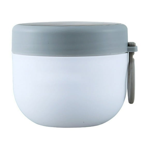 Vacuum Insulated Thermal Food Jar With Lids,Lunch Container with Sealing Cap,Plastic Wide Mouth Soup Thermo Jar with Foldable Spoon,Vacuum Thermo Bento Box for Home(White,3.66x4.33")