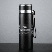 Vacuum Insulated Thermos, Black, Double-wall Stainless Steel, 34 Oz 1L