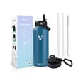 thumbnail image 1 of Vacuum Insulated Water Bottle - Stainless Steel Water Bottle with Straw Lid and Flex Cap (Keeps Cold for 24Hours, Hot for 18Hours) Double Wall, Wide Mouth, BPA Free, Leak Proof (Dark Blue, 32oz)…, 1 of 5
