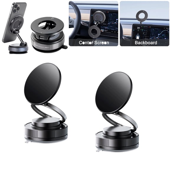Vacuum Magnetic Car Phone Holder, 360° Adjustable Magsafe Car Mount with Strong Suction Cup for iPhone Android All Smartphones,Foldable Magnetic Phone Holder for Car/Gym/Mirror/Smooth Surface