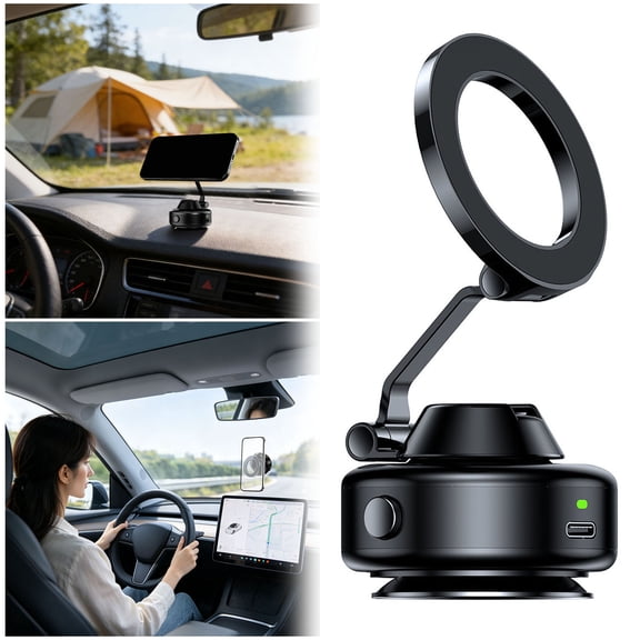 Vacuum Car Phone Mount, Hands-Free 360° Rotation Dashboard Suction Cup Holder for Smartphones
