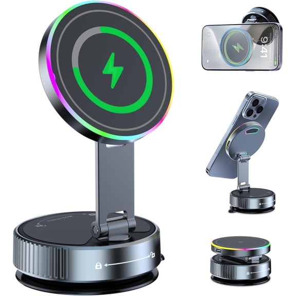 Vacuum Magnetic Phone Holder, 360 Adjustable Suction Phone Mount, The Charger for Magsafe Car Mount with Strong Vacuum Suction,Phone Holder for Your Car/Gym/Mirror/Shower,for iPhone 17