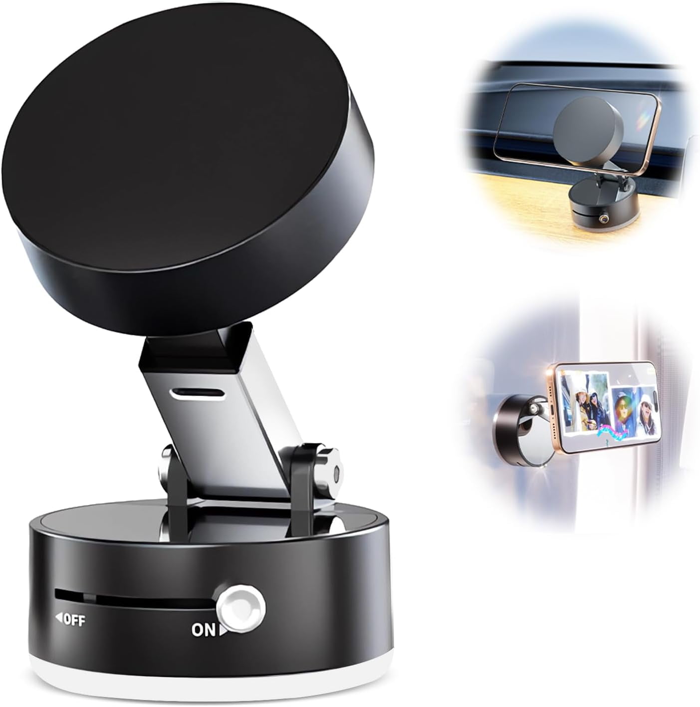 Vacuum Magnetic Suction Phone Mount, Hands-Free Shower Phone Holder, Stand Magnetic Cell Phone Holder for Car/Gym/Mirror/Smooth Surface, Compatible with for iPhone & for Android