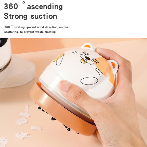 Vacuum Mini Desktop Vacuum Cleaner Cute Portable Table Dust Sweeper Cartoon Vacuum Battery Operated For Cleaning Dust Crumbs Hairs Scraps For Keyboard Home School Car Kids Gifts