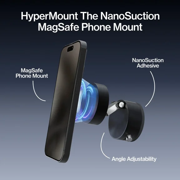 Vacuum Mount | 66lb NanoSuction Sticks to Any Surface | MagSafe Phone Mount | 360° Adjustable | Never Blocks Air Vents | Small Portable iPhone Android
