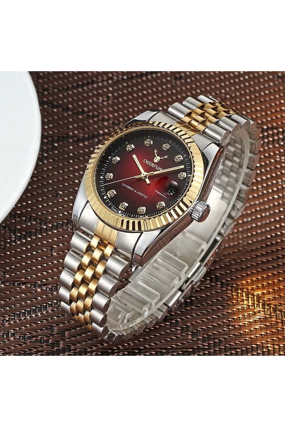 Vacuum Plated Business Quartz Watch with Classic European-American Stainless Steel Strap, Luxury Gold Shell Dial Inlaid with Diamonds