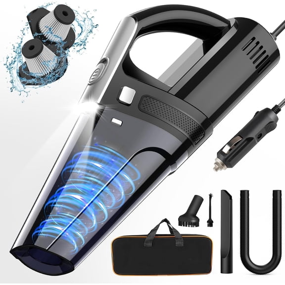 Vacuum, Portable Vacuum Cleaner with 7000PA Suction, DC 12V High Power 16.4Ft Cord Wired Vacuum Cleaner for , LED Light, Lightweight, 0.33L Capacity, Storage Bag, Black, VC008C