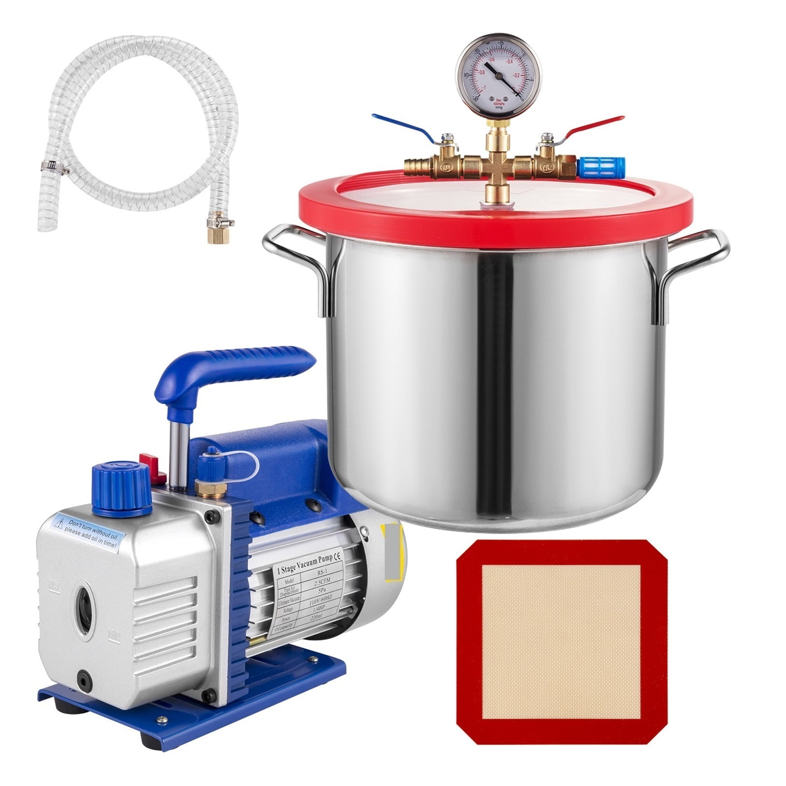 Vacuum Pump, 1.5/2 Gallon Vacuum Pump 2.5 CFM Single-Stage Vacuum Chamber Degassing Refrigerant Kit for Home Air Conditioning Car