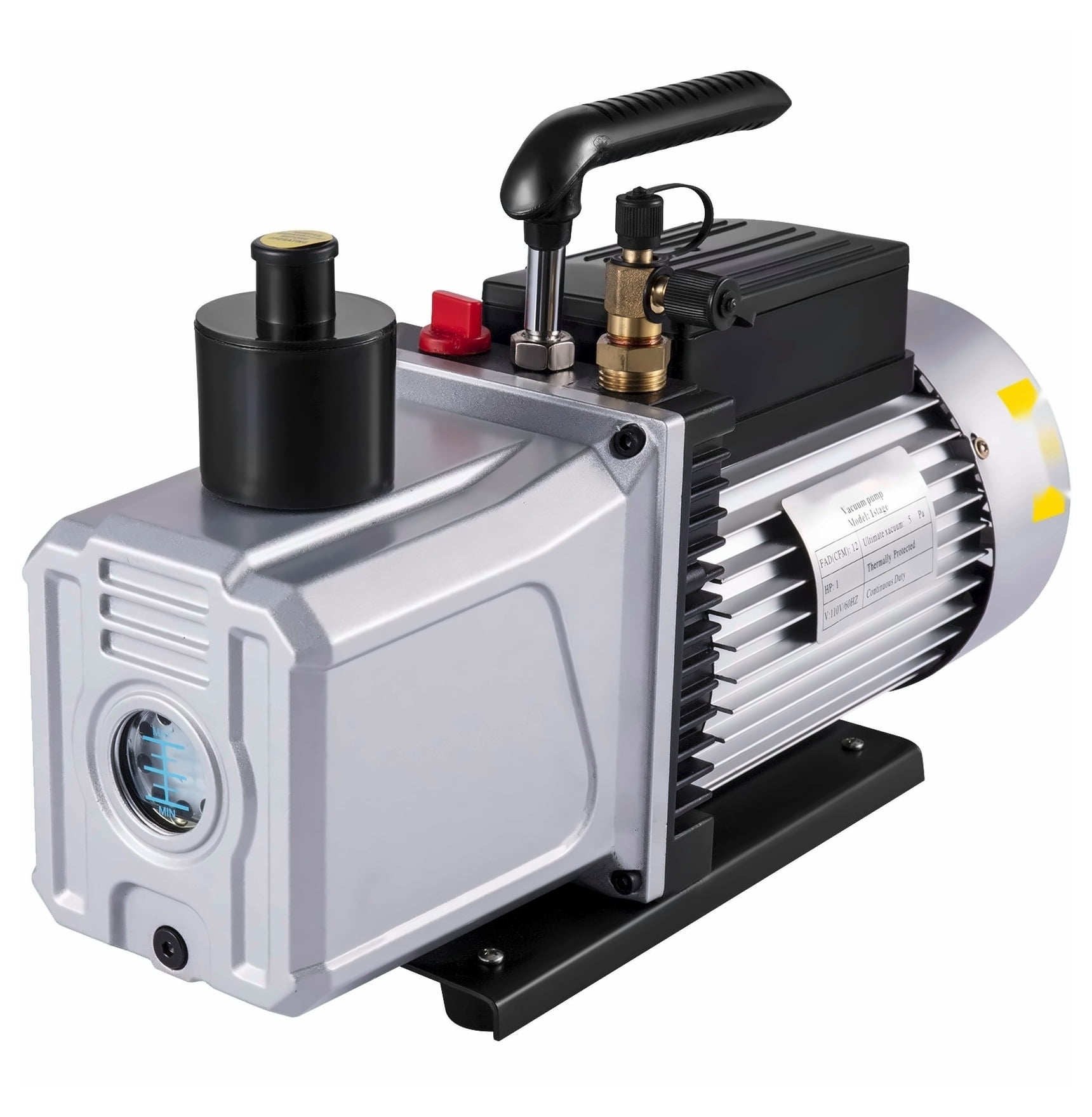 Vacuum Pump 12CFM 1 HP Single Stage Air Conditioning Vacuum Pump 110V 5PA Ultimate Vacuum Refrigerant HVAC Air Tool Rotary Vane Vacuum Pump for Automobile Vacuum Evacuation (1-Stage, 12CFM)