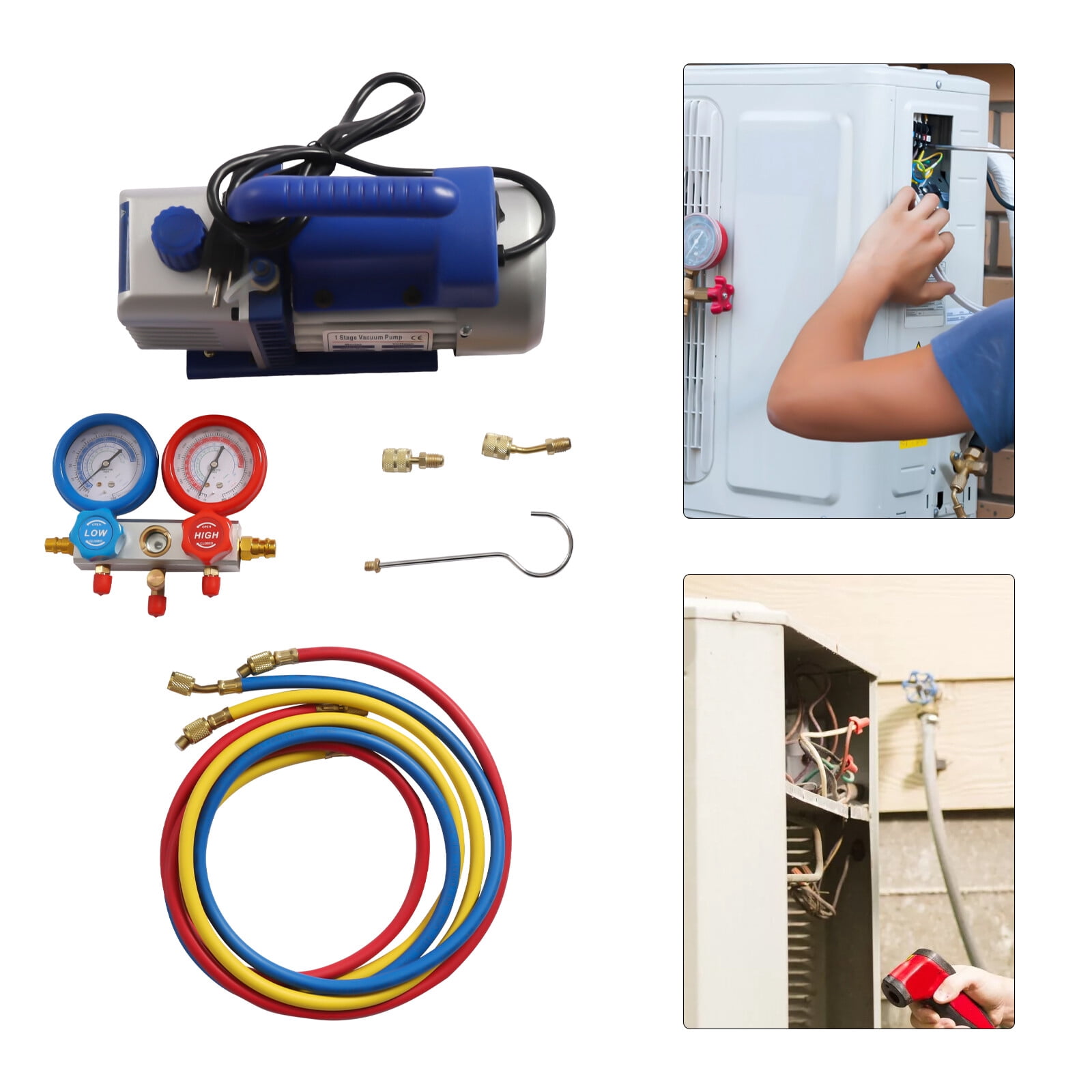 Vacuum Pump Auto AC Repair Complete Tool kit A/C Refrigeration Kit For ...