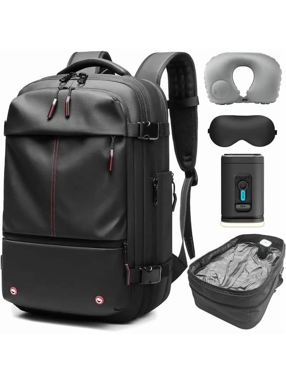 Vacuum Seal Backpack for Travel 60L Expandable Compression Bag Laptop Backpack with Pump Waterproof Airbag Anti Theft Black