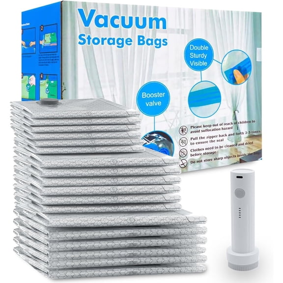 Vacuum Seal Bags 18-Pack with  Pump, 6 Large/6 Medium/6 Sizes,  Storage for Clothes Travel, Luggage & Suitcases, Portable Space Saver