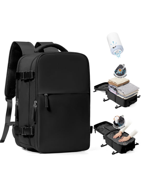 Vacuum Seal Compression Large Travel Backpack with Air Pump, Personal Item Airbag Carry on Backpacks Flight Approved, Airback Waterproof Work Compression Bags Travel Pump Business Laptop Suitcase