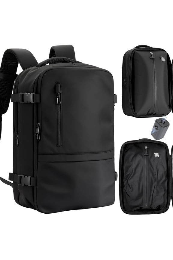 Vacuum Seal Travel Backpack 60L - Air Compression System, Water-Resistant Carry- Backpack with TSA Lock, 17" Laptop Compartment, Vacuum Pump Included for Travel, Business - Black