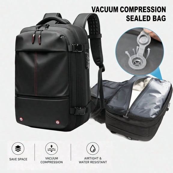 Vacuum Seal Travel Backpack 60L with Expandable HyperSeal Air Compression Vacuum System Water Resistant TSA Lock (Vacuum Pump Not Included)