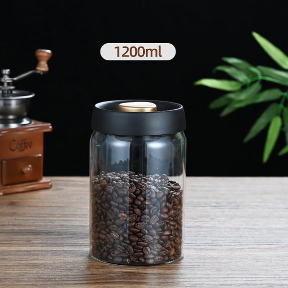 Vacuum Sealed Coffee Canister, Borosilicate Glass Storage Jar, Airtight Kitchen Food Container for Coffee Beans, Tea Leaves, and Dry Goods Preservation