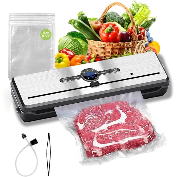 Vacuum Sealer, 70KPA Powerful Pro Food Saver Vacuum Sealer Machine, Full Automatic with Double Heat Seal, Liquid, Wet, Dry Modes with External Vacuum System, Built in Cutter & 15 Vacuum Bags
