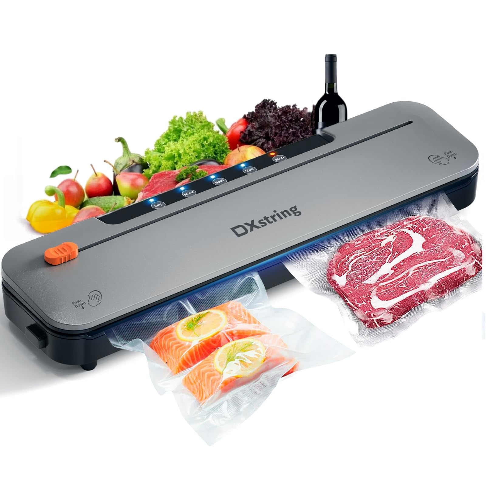 Vacuum Sealer, 75KPa Vacuum Sealer Machine, 5-in 1 Fully Automatic Food Sealer with Starter Kits with 15 Bags, Food Vacuum Saver for Dry/Wet Food, with Cutter, Easy Clean, Compact