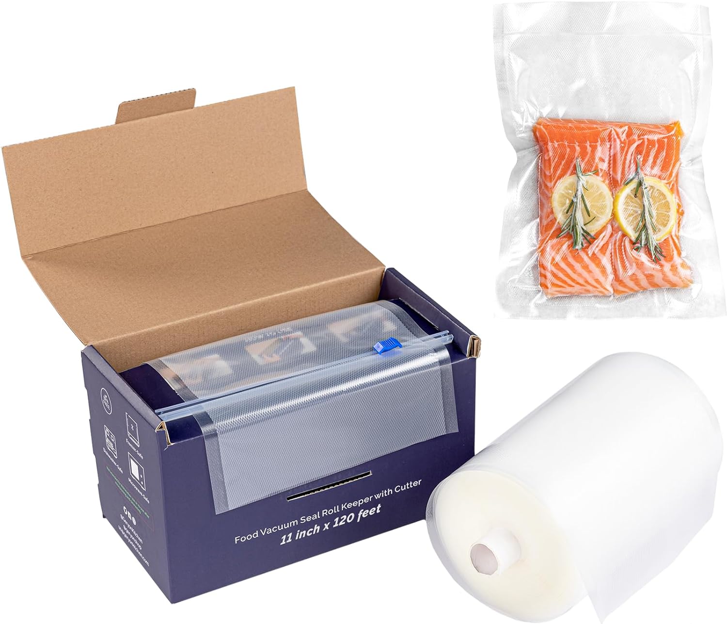 Vacuum Sealer Bags, 11" x 120' Rolls with Cutter Box, 4 Mill Vacuum