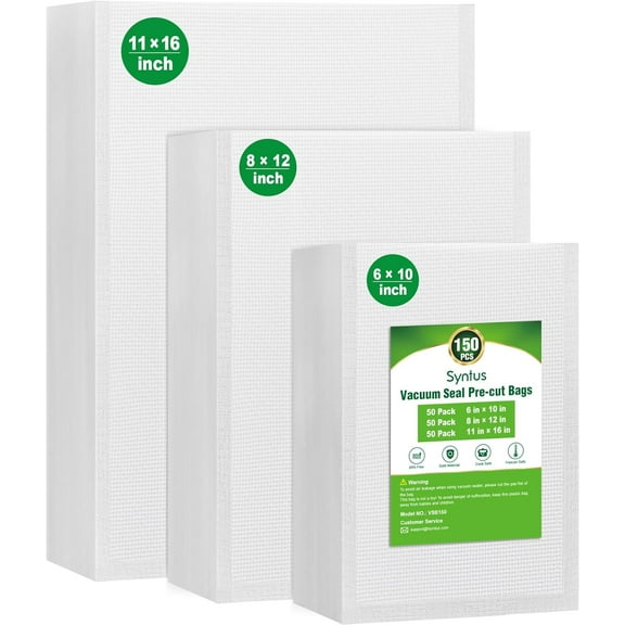 Vacuum Sealer Bags, 150 Gallon 11" x 16" and Quart 8" 12" Pint 6" 10" Commercial Grade PreCut Bag, BPA Free Food Vac Bags for Stora, Meal Prep or Sous Vide
