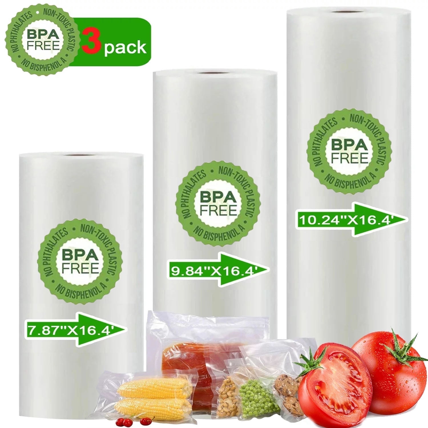 Camkey Vacuum Sealer Bags, 3 Rolls 8, 9.84, 10.24 inches x 16.5