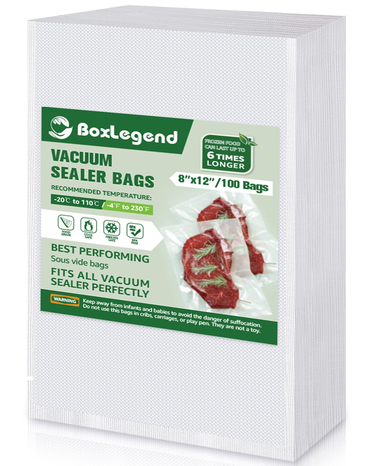 Vacuum Sealer Bags 8x 12x100 Size Vacuum Seal Bags Pre-cut Reusable bags  Food Saver Bags
