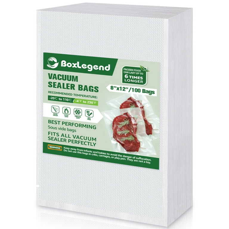 100 Vacuum Sealer Bags: Quart Size (8 x 12) for Foodsaver 33% Thicker, BPA Fre