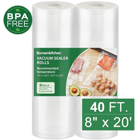 Bonsenkitchen Vacuum Sealer Bags for Food 8'' x 20' x 2 Packs, food saver bags rolls