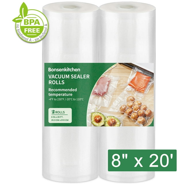 Vacuum Sealer Bags Rolls 8'' x 20' x 2 Packs, Bonsenkitchen Vacuum Seal