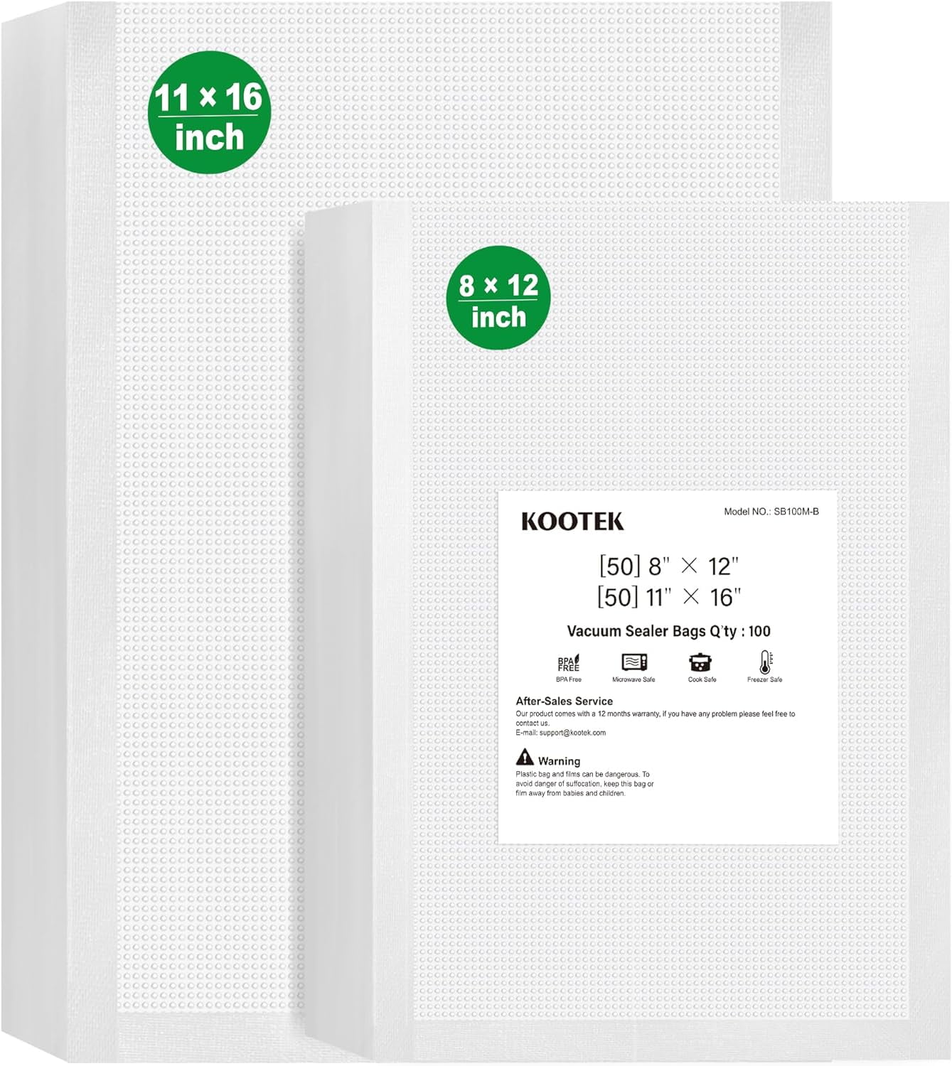 Vacuum Sealer Bags for Food 100 Count 11x16 Gallon & 8x12 Quart Sizes