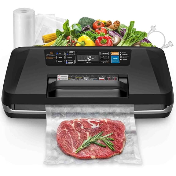 Vacuum Sealer, Commercial Fully Automatic Food Sealer, Powerful Sealing System, Double Heat Seal, Built-in Cutter and Bag Storage