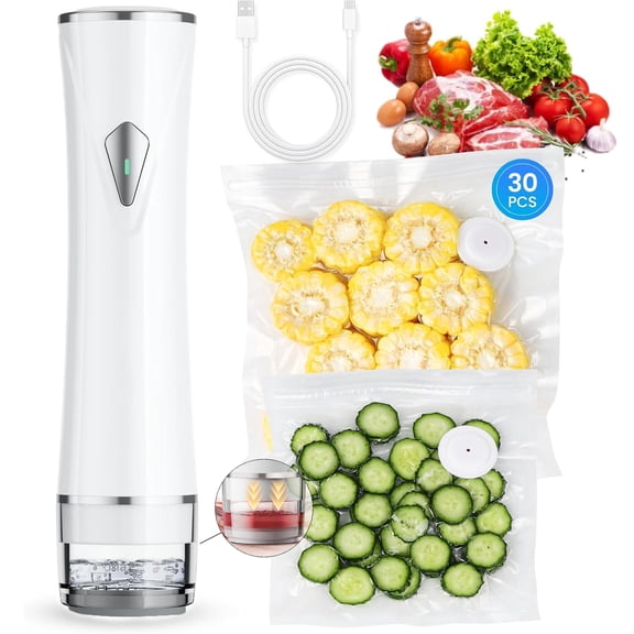 Vacuum Sealer for Food, Food Sealer Machine, Handheld Compact Vacuum Sealer Machine with 30 Reusable Bags, Visible Water Tank for 5X Fresh Preservation, Ideal for Sous-Vide,Meal Prep,and Food Storage