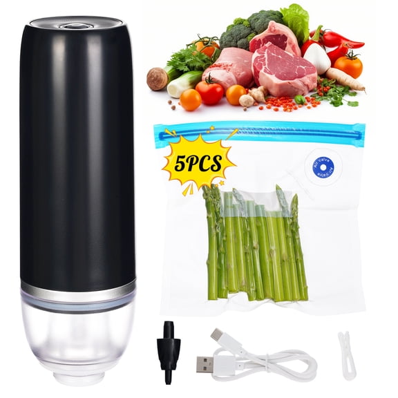 YEERSWAG® Portable Handheld Vacuum Sealer Machine,USB Rechargeable Mini Automatic Food Vacuum Pump with 5 Reusable Vacuum Bags,60Kpa Powerful Suction for Meat, Fruit,Vegetable and Snack Food Storage