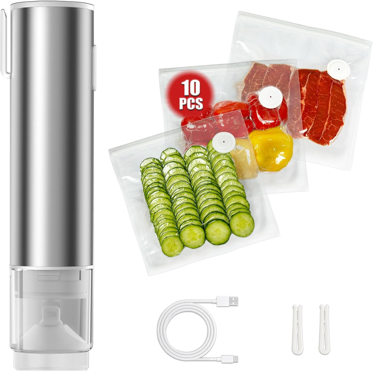 Handheld Vacuum Sealer With 30 Reusable Bags - Compact Food Preservation System