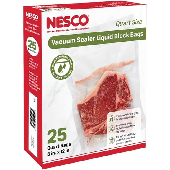 Vacuum Sealer Liquid Block Bags, Quart Sized, 25 Count