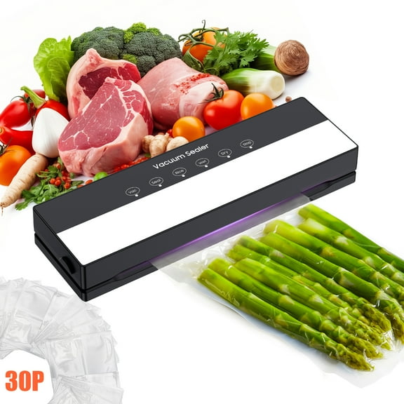Vacuum Sealer Machine, 5-in-1 fast compact food sealing machine, with intelligent display, 30 vacuum bags and built-in cutter (black)