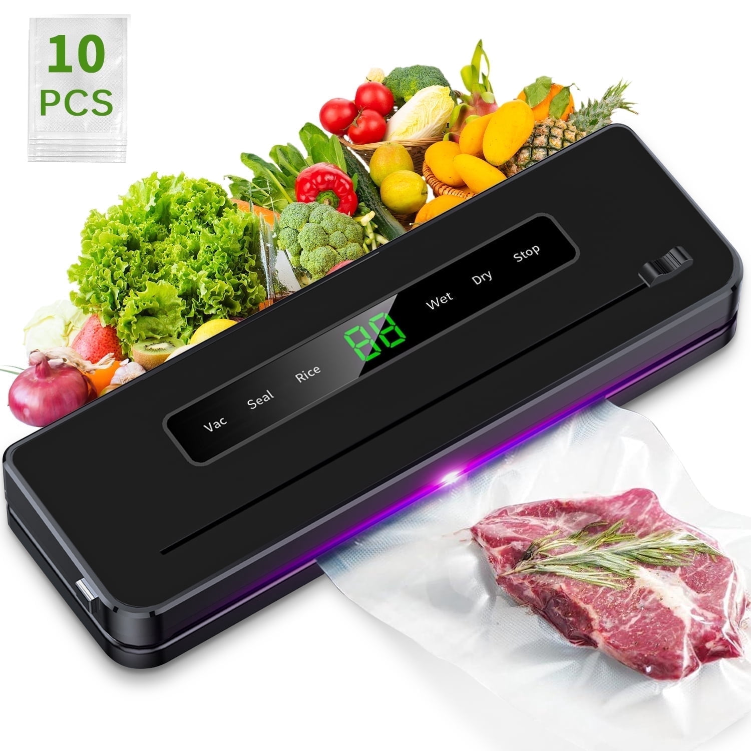 Vacuum Sealer Machine - 8-in-1 With Dry/Moist Modes, 90Kpa Suction, Built-in Cutter & 20 Bags Included