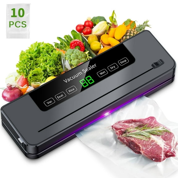 Vacuum Sealer Machine, 65kPa Automatic Food Sealer, Vac/Seal/Rice/Wet/Dry Modes, Built-In Cutter, Compact One-Touch Design, 6-in-1 Functions for Dry Moist Freezer Food Storage, Dark Gray