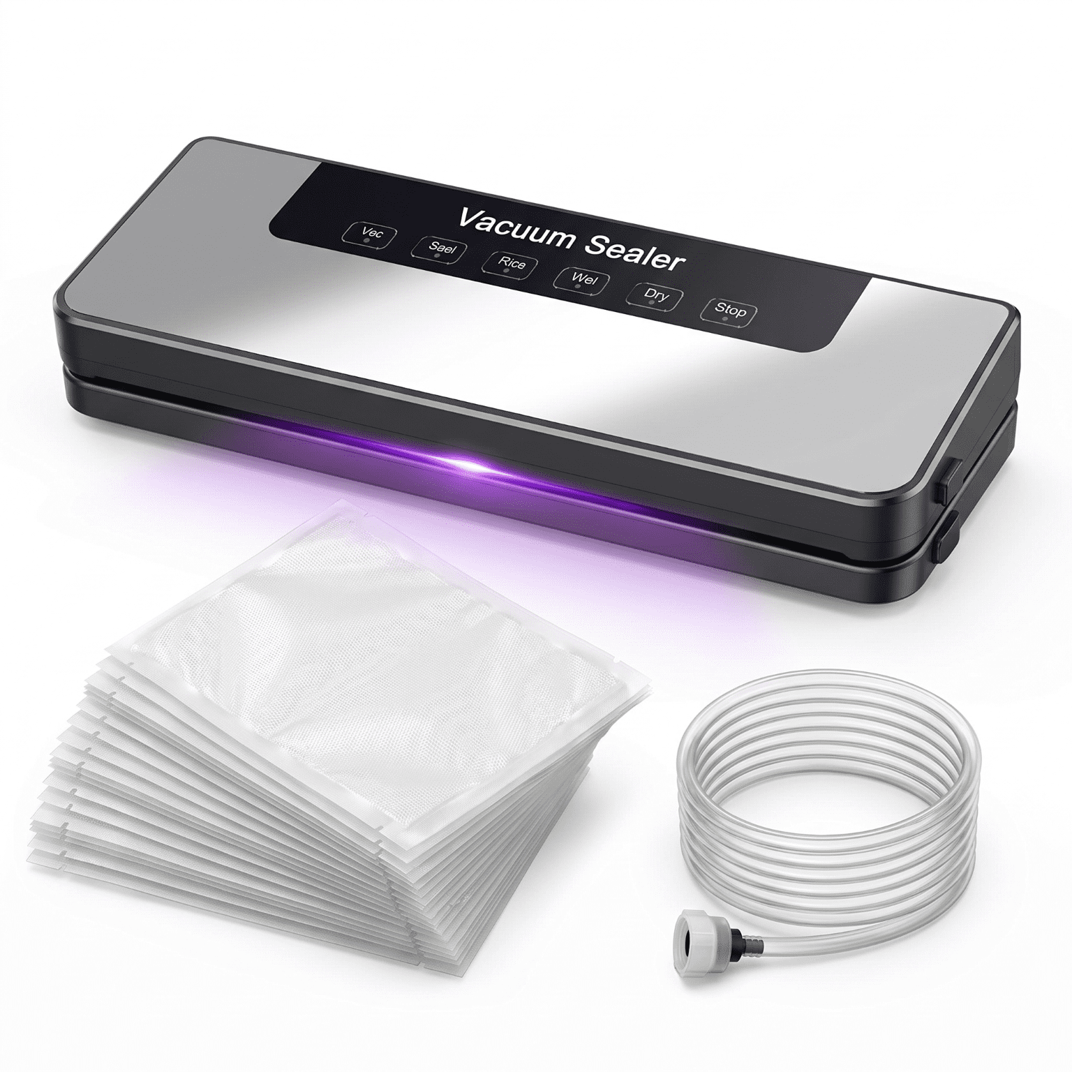 Vacuum Sealer Machine 65kPa Suction, Automatic Food Sealer with External Hose, Dry & Wet Modes, 30cm Sealing Width, Includes 50 Bags and External Hose (110V US Plug)