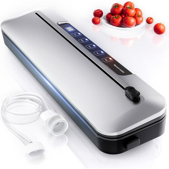 Vacuum Sealer Machine,75Kpa Precision Suction Power 6-in-1 Food Sealer with Digital Timer, Dry & Moist Food Modes, Compact Design with 10 Vacuum Bags & Bulit-in Cutter