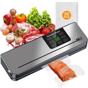 Vacuum Sealer Machine with 80kPa suction power. Includes vacuum bags and a cutter, features adjustable sealing temperature, an external vacuum system, and wet/dry preservation modes to suit various