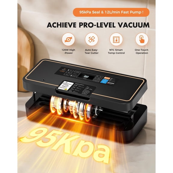 Vacuum Sealer Machine, 95kPa Food Saver with Easy Tear Cutter, 135W Fast-Sealing, 9-in-1 Compact Design for Sous Vide and Long-Term Storage