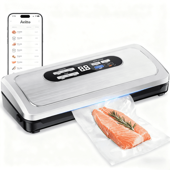 Vacuum Sealer for Food, 80kPA Powerful Food Saver Vacuum Sealer Machine, 10-in-1 Food Vacuum Sealer with Dry & Moist Food Modes Built-in Cutter, Digital Timer