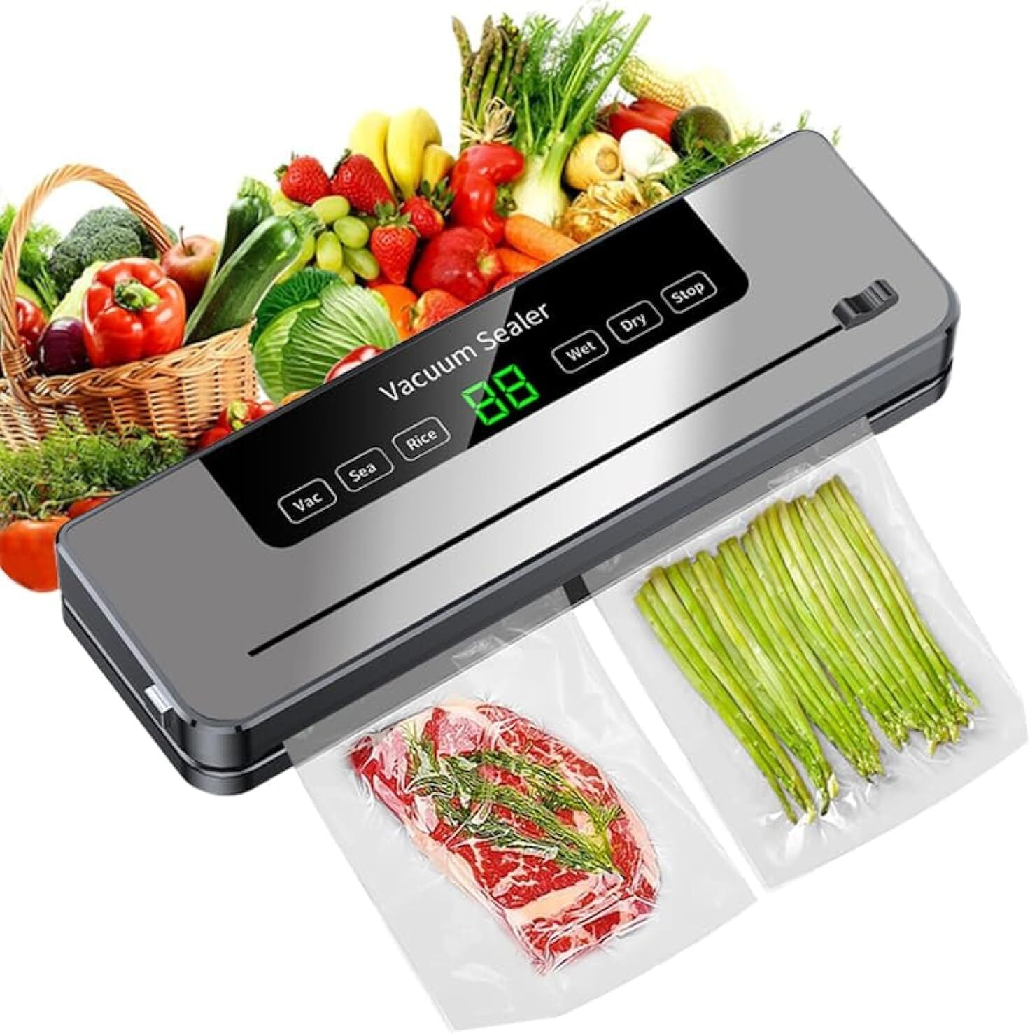Vacuum Sealer Machine,Automatic Heat Sealing Machine for Food Packaging & Fresh-keeping, with Dry & Moist 5 Modes, Smart Touch Screen, with 10Pcs Sealer Bags & Built-in Cutter
