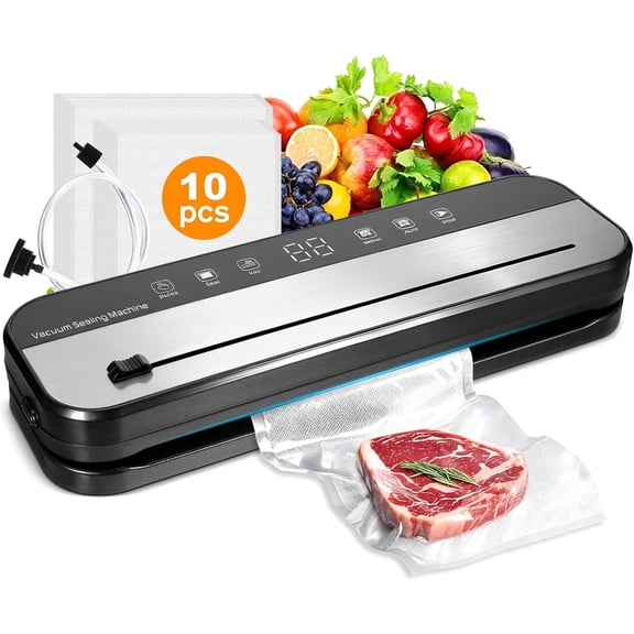 Vacuum Sealer Machine, Food Storage Vacuum Sealer 8-In-1 Food Vacuum Saver with 10 Vacuum Bags, Built-in Cutter, Pulse Function, Moist & Dry Mode and External VAC for Jars and Container