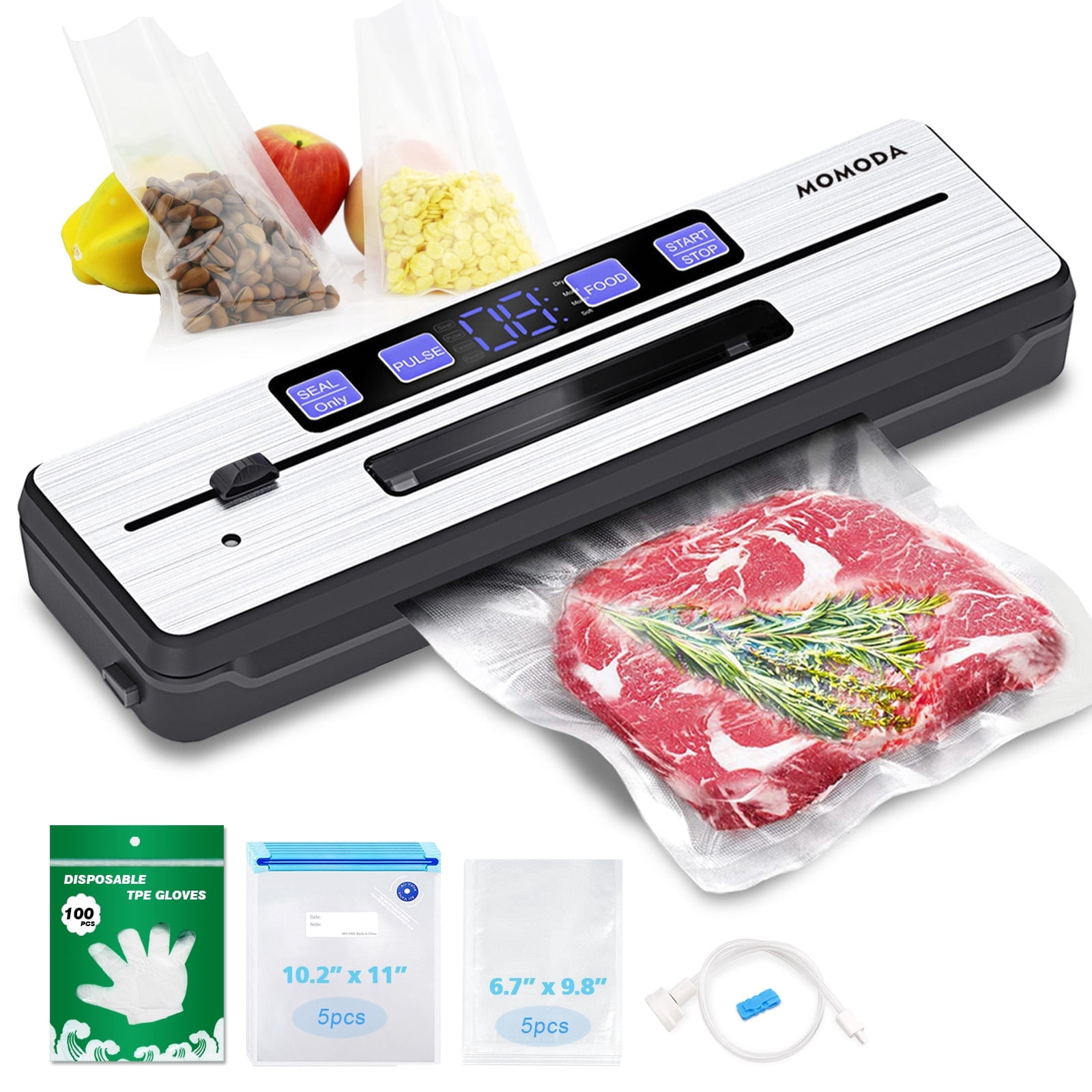 Vacuum Sealer Machine | Included 10pcs Bags & 100pcs Disposable TPE Gloves | Build-in Cutter Home Automatic Packing Machine with External Vacuum System | Dry Moist Fresh Modes