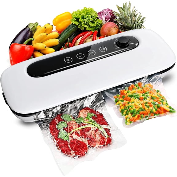 Vacuum Sealer Machine, Powerful Air Sealing -60Kpa Adjustable Strong Suction LED Touch-Screen Automatic Food Sealer with Vacuum Sealer Bags, White
