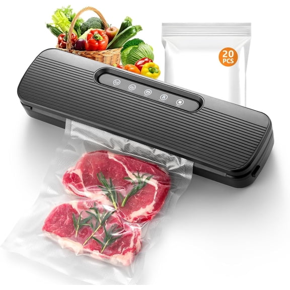 Vacuum Sealer Machine for  Preservation | High Suction  Sealer with Double Seal Technology | Compact Meat Sealer with Built-in  & Bag Storage | Dry & Moist Modes for Sous Vide (Black)